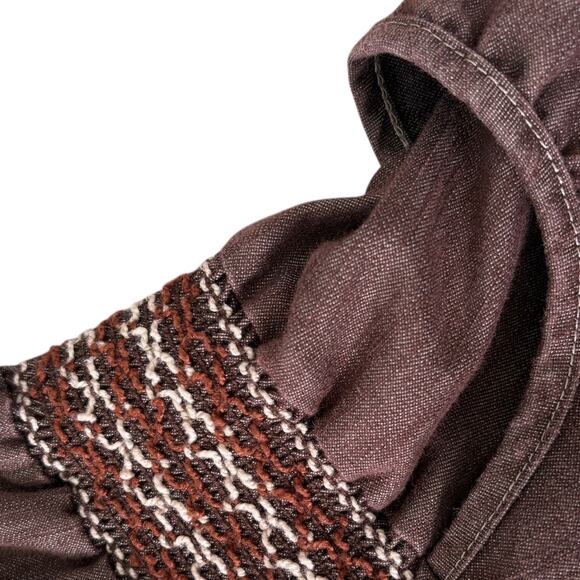 Y2K Strapless Denim Jumpsuit Smocked Wide Leg Boho Capri L Cowgirl Brown Hippie - Picture 11 of 14